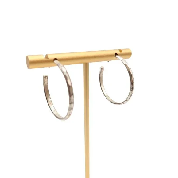 Sterling Silver 925 Faceted Hoop Earrings 1" Classic Preppy Post Pierced - Picture 2 of 7